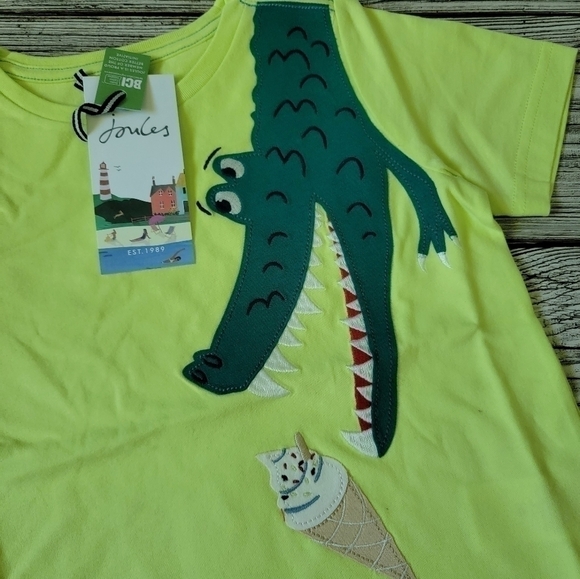 Joules UK Brand Ice Cream T-Shirt Soft Cotton Alligator T-Shirt Mint Green - Picture 5 of 5